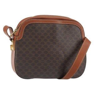 Authentic CELINE Macadam Canvas Shoulder Bag PVC Leather Brown Gold